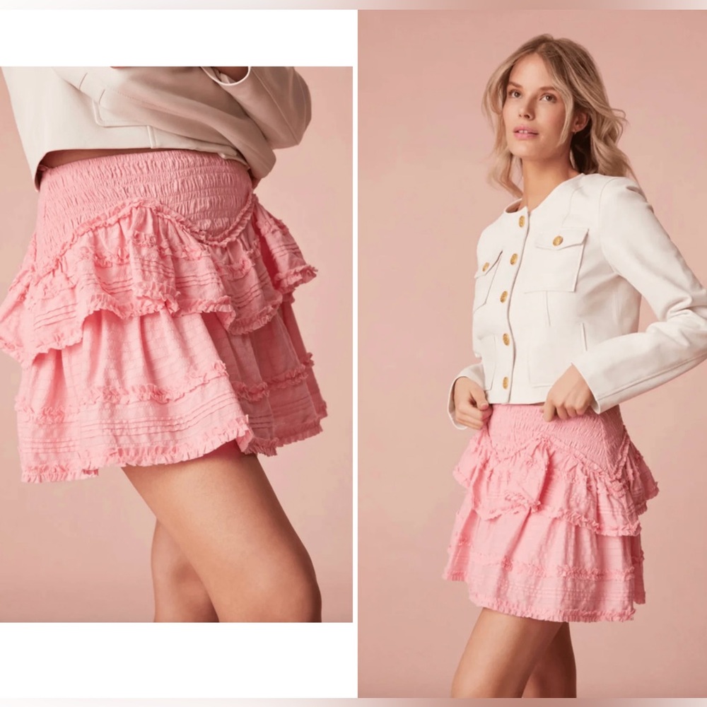 New! Love Shack Fancy Tribeca Ruffle Mini Skirt In Bubblegum Pink Large